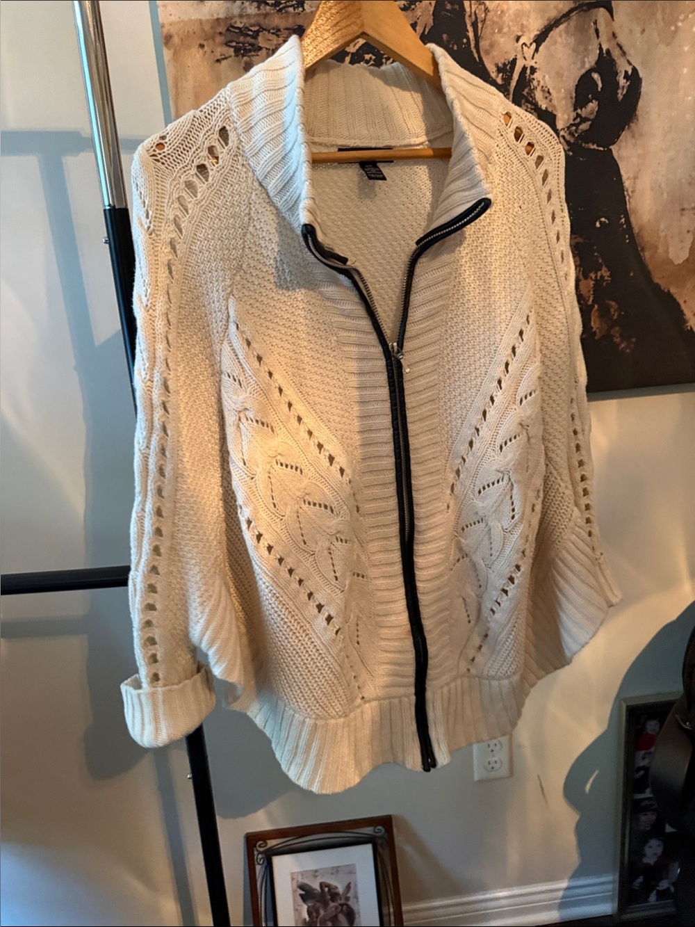 INC International Concepts Cream Cable-Knit Zip Cardigan